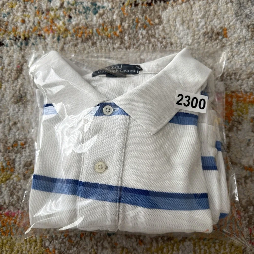 Polo by Ralph Lauren Striped Polo Shirt XL - White & Blue Short Sleeve